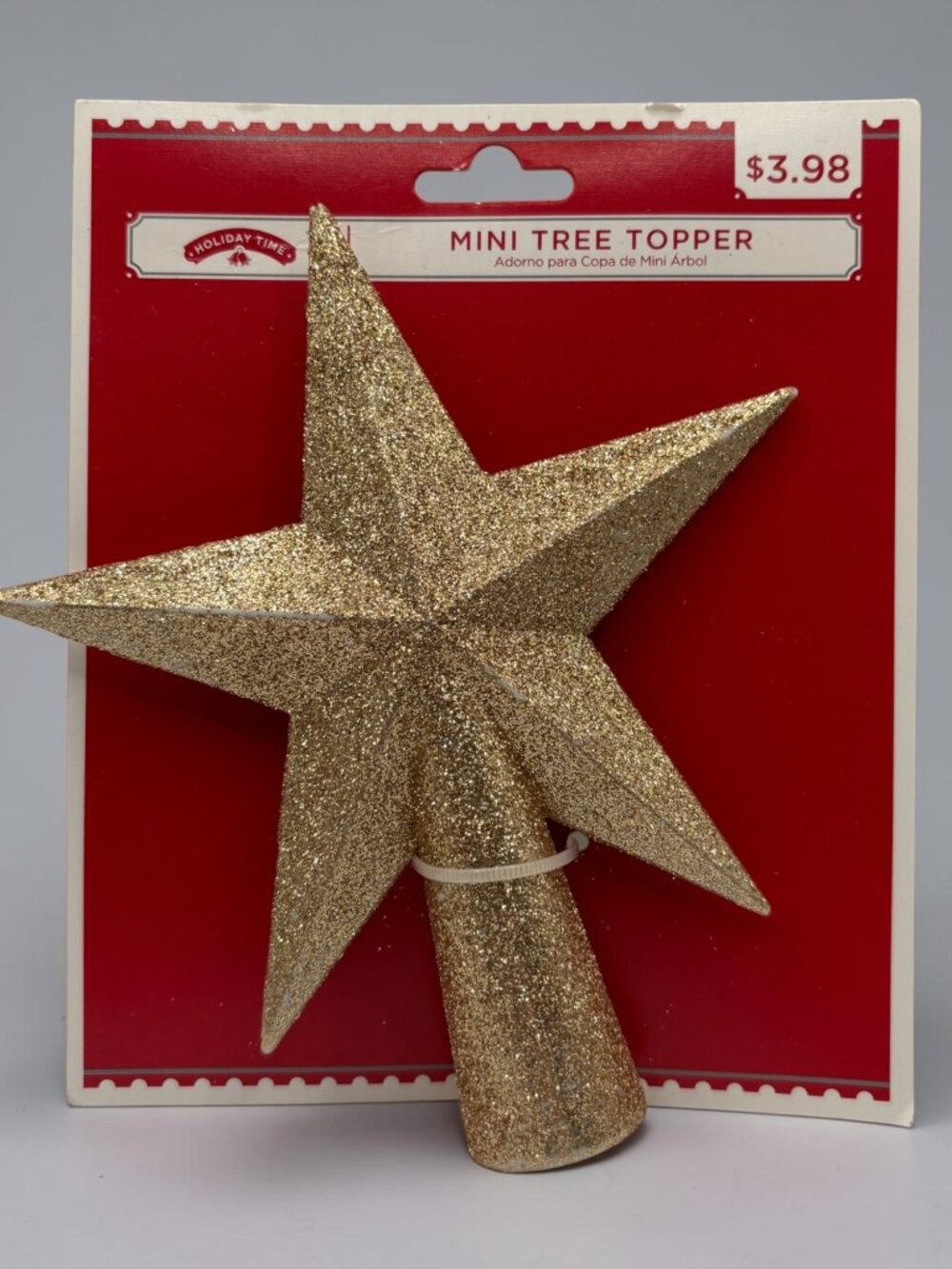 Holiday Time Mini Gold Glitter Star Tree Topper 5" For Miniature Christmas Trees